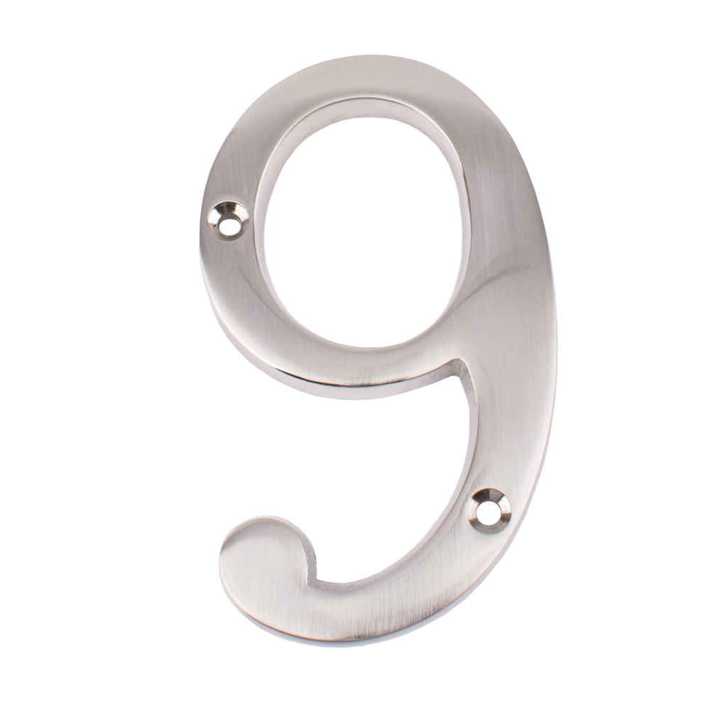 Dart Number 9 Door Numeral - Satin Nickel
